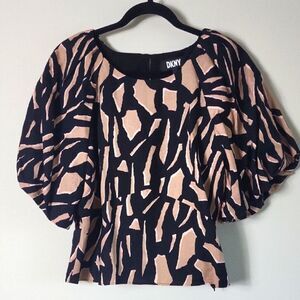 DKNY Women's Black and Tan Top. Size‎ L